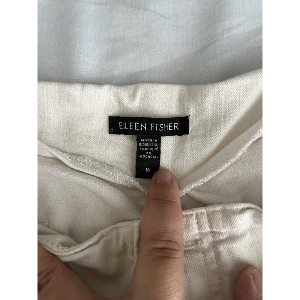 Eileen Fisher White Denim Straight Leg High Rise Ankle Organic Cotton Sz 16 - Picture 2 of 9